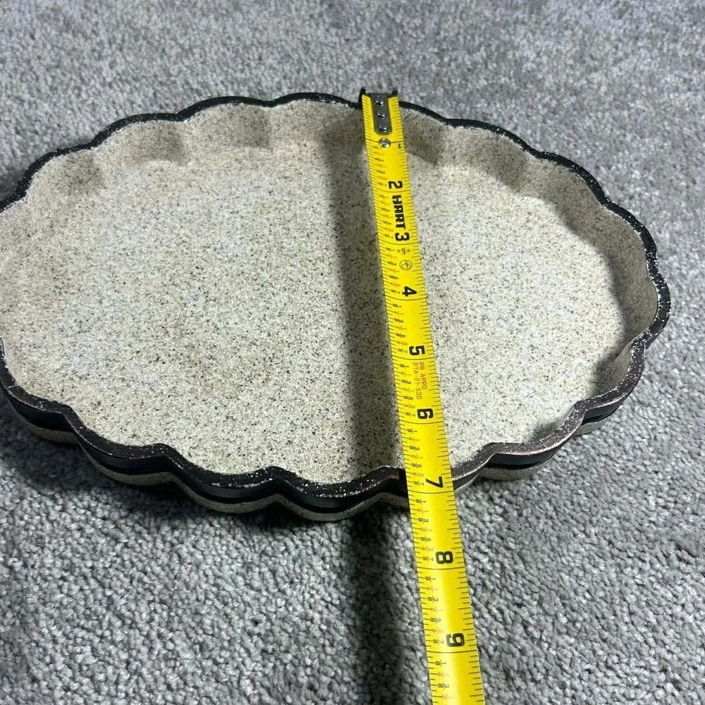 Vanity Tray Beige Scalloped Oval Speckled Faux Stone Home Decor